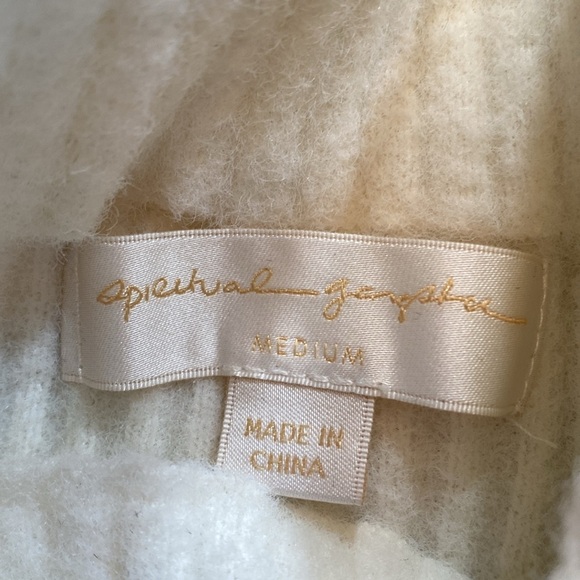 Spiritual Gangster Funnel Neck Rib Sweater Ivory sz M - Picture 3 of 11